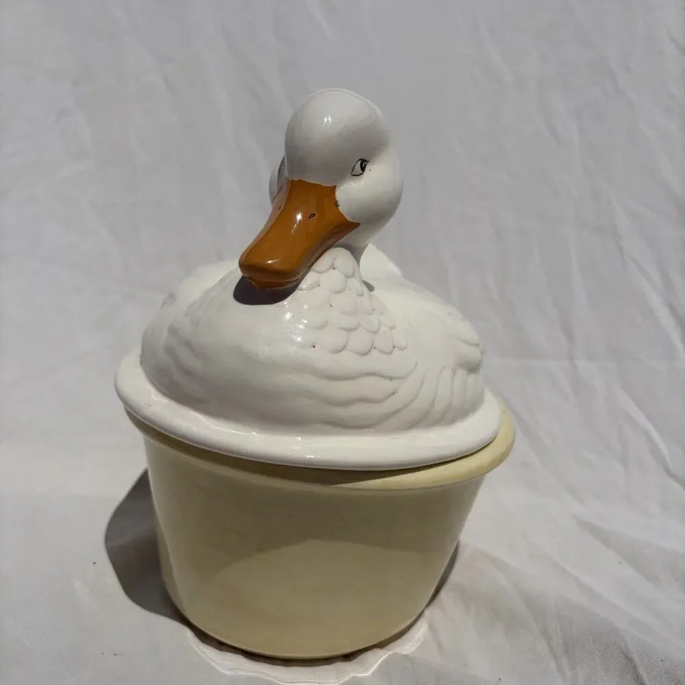 Vintage Ceramic Duck Goose Covered Dish Tureen Casserole Farmhouse Kitchen Decor